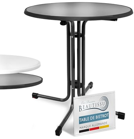 Beautissu Bistrotisch Outdoor Rund Ø 80 cm – Beistelltisch Balkontisch Stabiler Gartentisch Rund Klappbar 70 cm hoch – Campingtisch Partytisch Esstisch Gastro – Schwarz Bistroni