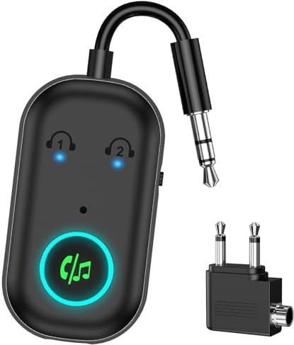 Ankilo Bluetooth 5.3 Sender für Flugzeug TV, RX/TX 2-in-1-Bluetooth Klinke Adapter für Zwei Kopfhörer, aptX Low Latency, Flugzeug, Auto, Lautsprecher, Kompatibel mit Kopfhörern, Audiosystemen
