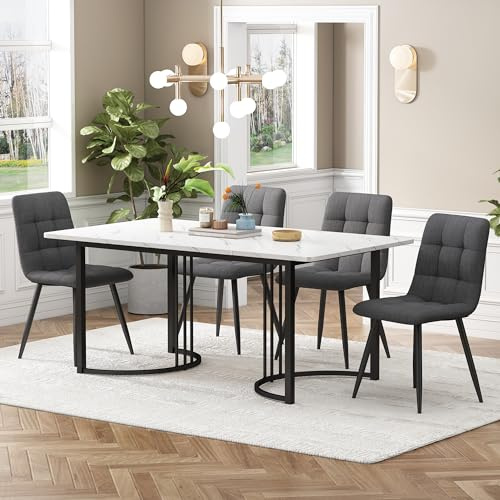Gegtuon Tavolo da Pranzo 140x80 Rettangolare 5 pezzi con Sedie Sala da Pranzo per 4 Persone, Tavolo Cucina con Cuscini Lino e Gambe Nero, Set di Mobili da Moderno per Cucina Soggiorno, Grigio