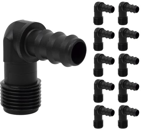 IBRIQO® Winkelverbinder 90º mit Außengewinde 1/2 - Schlauch 16 mm | Packung mit 10 Stück | Tropfbewässerung, Garten, Pflanzen, Terrasse, Sprinkler, Zerstäuber, Diffusoren