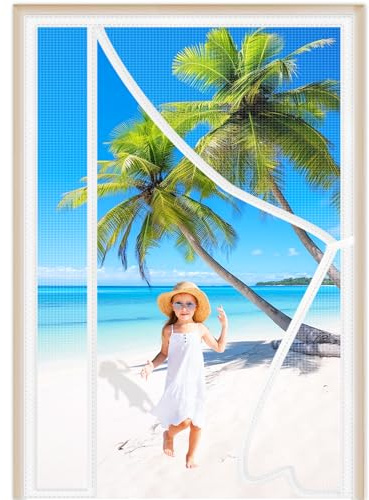 Moustiquaire Magnétique Porte Fenetre 290x245cm Fermeture Automatique Rideau Mailles Ultra Fines Anti insectes Mouche sans Percer pour Porte d Entrée Intérieur Patio Blanc