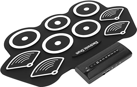 KIMISS Electronic Roll Up Drum Set MIDI Kit mit Pedalen und Stöcken-tragbares Übungskissen für & Anfänger (EU-Stecker)