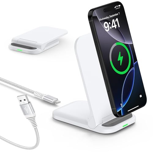 Wireless Charger Stand Faltbar Induktive Ladestation für Google Pixel 10a 9 | 15W Schnelles Android Kabelloses Ladegerät Handy Ständer für Samsung Galaxy S26 S25 S24 S23 S22 Z Flip 8,iPhone 17 16 15,LG
