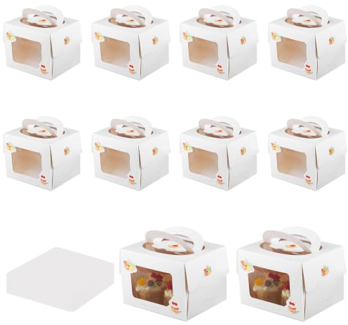 inodiref 10PCS Cupcake Boxes Paper Clear Cake Box 4 Inch Square Transparent Cake Boxes with Handle and Base for Wedding Baby Shower Birthday Party Festival