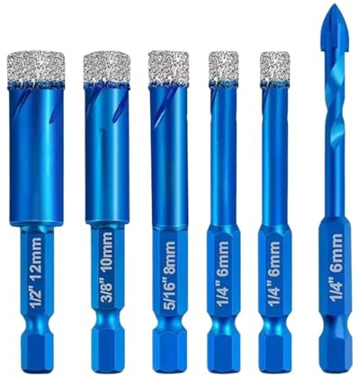 Jingyingtt 6-teiliges Diamantbohrer-Set, Durchmesser 6 mm, Kernbohrer for Fliesen, Keramik, Marmor, Granit, Lochöffner, Lokalisieren von Hartmetallbohrern, 6–12 mm, Werkzeugsatz