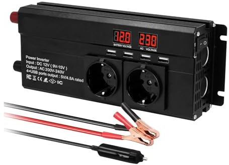 Inversor Inversor Corriente para Coche 4000W/5000W/6000W Pico CC 12V A CA 230 50 Hz con Pantalla LED Transformador 48 4 USB 3 Y Enchufe Europeo(6000W Red)