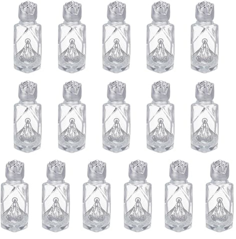 WEBEEDY - 16 botellas de agua bendita de vidrio contenedores de agua bendita vacías con tapa plateada, 15 ml contenedores aceites esenciales recargables, decoración comunión iglesia (forma diamante)