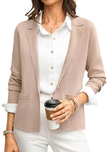 GRACE KARIN Women's Blazers Suit Jackets, Beige Sweatshirt Blazer Business Casual, Long Sleeve Work Office Cardigan S