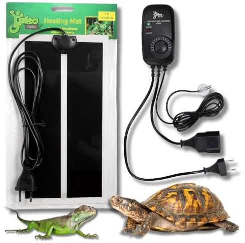 JEKO TRIBE Temperaturregler-Set mit analoger Thermostatsonde Max 500 W + Heizmatte 7 W 28 x 15 cm abnehmbar und verstellbar 21 – 33 °C für Schlangen, Schildkröten, Eidechsen, Geckos und andere