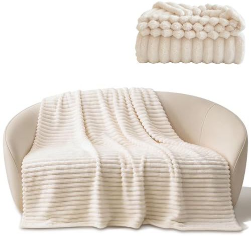CHUNGG Fluffy Cozy Blanket, Warm Blankets Throw for Beds Double and Sofa, Gifts for Women, King Size Cream White Blanket (150x200 cm)
