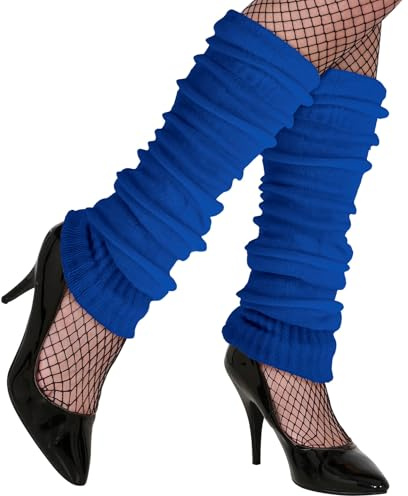 Trendandstylez Beinstulpen Damen Neon Strick Stulpen Beinwärmer in vielen Farben – Ideales 80er 90er Jahre Kostüm Zubehör für Fasching, Karneval, Mottoparty, Aerobic & Tanz Outfits (Blau)
