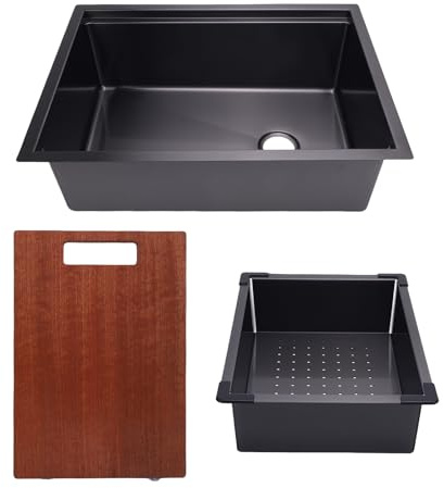 Oreilet Lavello da Cucina a Incasso, Lavelli da Cucina per Postazione di Lavoro a Vasca Singola Sottotop da 20x15 in Acciaio Inossidabile con Tagliere e Filtro, Lavabo per Lavaggio a Mano per,