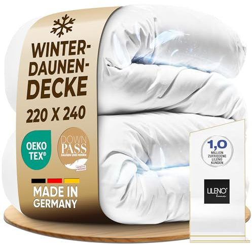LILENO HOME Winter Bettdecke 220x240 (90% Daunen / 10% Federn) – | Flüsterleise & Wolkenweich – extra warme Daunendecke 220x240 – Made in Germany, Oeko-Tex & 60 °C Waschbare Winterdecke