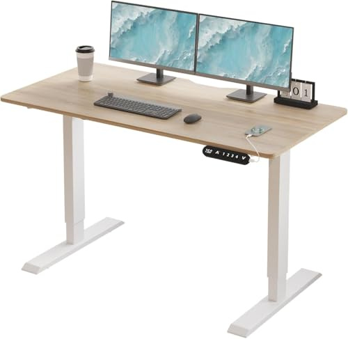 Radlove Scrivania elettrica regolabile in altezza 100 x 60 cm - 1 m scrivania regolabile in altezza con piano in 2 pezzi, per home office e ufficio, rovere
