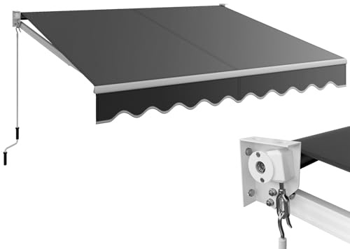RELAX4LIFE Tenda da Sole a Bracci Estensibili Avvolgibile 295x250cm, Base Universale Parete/Soffitto, Manovella Manuale, Angolazione Regolabile, Telo Impermeabile, Alluminio, ANTRACITE
