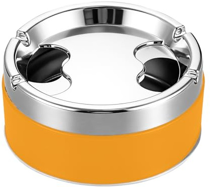 Runder Aschenbecher Auto mit Deckel aus Edelstahl,Winddicht Aschenbecher,Draußen und Drinnen Aschenbecher,tragbarer Aschenbecher mit drehbarem Deckel für Auto, Garten, Büro, Haushalt (Gelb)