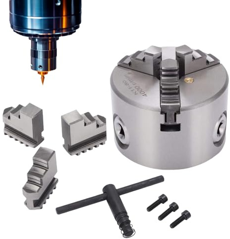 Platos Para Torno,Con Llave Tipo T Y Accesorios De 3 Mordazas | Plato de Torno de Precisión para Madera y Metal de 80 mm,para Router, Grabador, Impresora 3D, Centro de Mecanizado, Taladro y Carpinterí