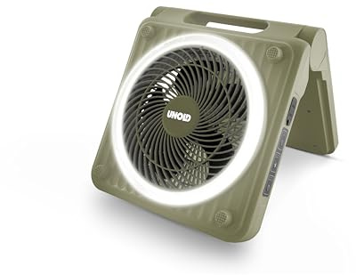Unold Solar-Campingventilator 86516 – 5 Stufen, 5.000 mAh Powerbank & LED-Licht, Akkubetrieb bis 24h & IPX4 Spritzwasserschutz, Grün