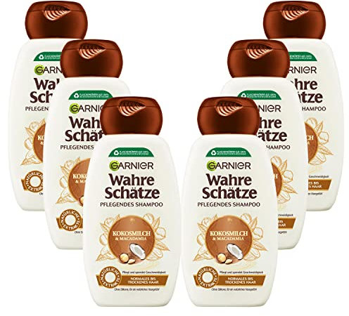 Garnier Shampoo, Kokosmilch & Macadamia, für trockenes, strohiges Haar, ohne Silikone, Wahre Schätze, 6er Pack (6 x 250 ml)