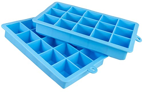 igadgitz home U6674-KIT Silicone Ice Cube Tray 15 Square Food Grade Ice Cube Moulds - Pack of 2