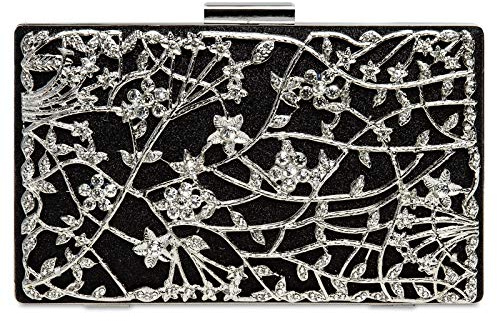 Caspar TA528 außergewöhnliche elegante Damen Box Clutch mit floralem Metalldekor, Farbe:schwarz, Größe:Einheitsgröße