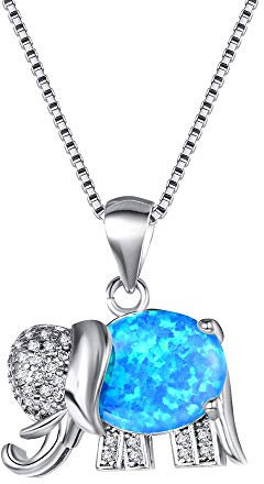 Purmy Damen Anhänger Blauer Opal Halskette,Weißgold überzogener Anhänger Eule,Valentinstag Geburtstag Halskette Opal Modeschmuck