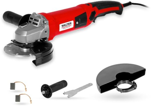 WALTER Winkelschleifer 1200W, 125mm, schwarz/rot, Zusatzhandgriff in 3 Positionen montierbar, Schnellverschluss, Drehzahl elektronisch regelbar