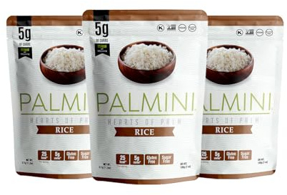 PALMINI Riz - Cœurs de palmier – Vegan | Sans OGM – Faible en calories – Faible en glucides – Keto – Sans Sucre – Casher – 338g | (Pack de 3)