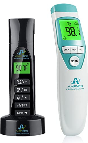Amplim Premium Bundle Color-Coded Touchless Infrared Digital Forehead Thermometer