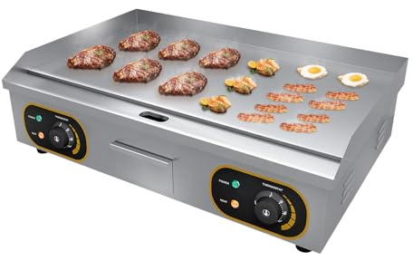 Commercial Electric Griddle, Stainless Steel 73cm Full Flat Large Kitchen Hotplate, 4400W Heavy Duty Restaurant Countertop Griddle, Double UK Plug