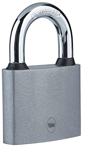 Yale Lucchetto Y111S/60 60 mm argento: corpo in lega di acciaio con arco temprato antitaglio e serratura a chiave testata 10.000 cicli per armadietti cassette garage e capanni