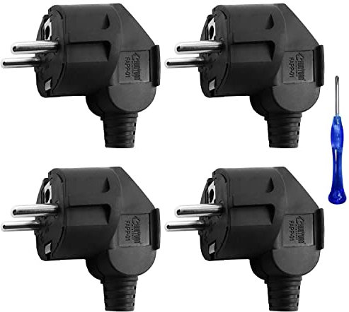 4 Pezzi Spina 16a, Spina di Contatto Protettiva 250V, 2,5KW Spina Elettrica Durevole con Cacciavite, Earthing Contact Plug per Nella Casa Quotidiana, Nero