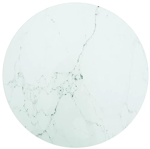 homiuse Tischplatte Weiß Rund 50x0,8 cm Hartglas mit Marmordesign Runder Desktop Gehärtetes Glas Tischplatte Ersatzteil für Esstisch Couchtisch Garten Tische Langlebig Leicht Reinigen Einfacher Stil