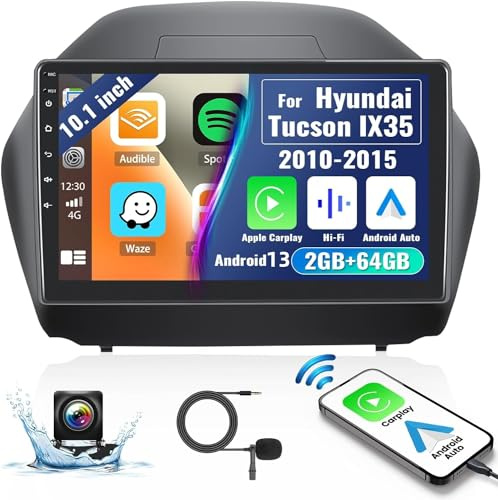 【 Hi-Fi EQ】 Android 13 Car Stereo for Hyundai Tucson IX35 (2010-2015) with Wireless Carplay Android Auto, 2G+64G 10.1 Touchscreen Car Radio Bluetooth GPS,WiFi,FM RDS,USB,AHD Backup Cam