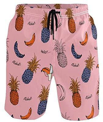 351 Herren Strandshorts Sommerfrucht Banane Ananas Schwimmhose Bequeme Badeshorts Mit Taschen Schnelltrockend Männer Sporthose, Für Surfen, Pools, Wassersport, S