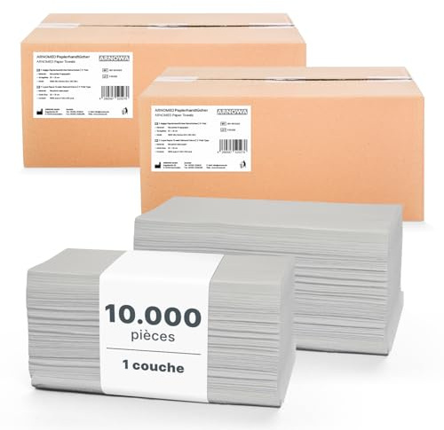 10000x ARNOMED® Papierhandtücher 25x23cm, Handtuchpapier, Zick Zack Fals Papiertücher für Papiertuchspender, Recycelte Falthandtücher, Paper Towels, Einwegtücher, Einmalhandtücher Tissue