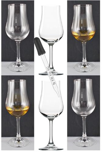 6 Stölzle Nosing Whisky Tasting Stil Whiskey Gläser + 1 Pipette zum feinen Dosieren und Aromenverfeinerung