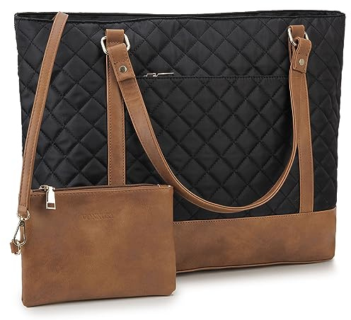VX VONXURY Laptop Handtasche Damen Laptoptasche,15,6 Zoll Computer Umhängetasche Lehrer Arbeitstasche Reisetasche mit kleinem Beutel (Schwarzes Gitter)