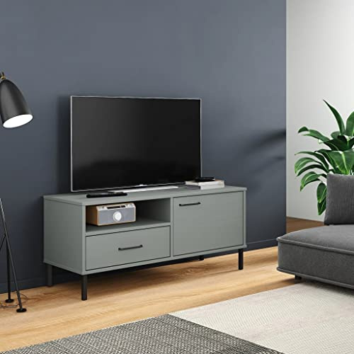 FIRBNUS TV-Schrank Oslo mit Metallbeinen - 106x40x46,5 cm, Grau, Kiefernholz, Wonzimer Möbel, TV Schrank, Kommode, Sideboard, Fernseher