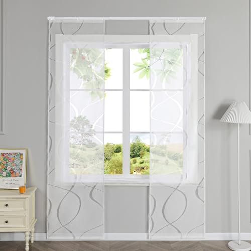 HeichkelL Schiebegardinen Transparent Vorhänge 2er Set Gardinenschal Wellen Ausbrenner Flächenvorhänge Weiß mit Klettband BxH 57x245 cm