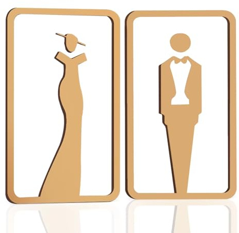 Fatiya Badezimmerschild für Damen und Herren, Acryl-WC-Schild für Geschäft, Zuhause, Unisex-Toilettenschild mit Doppelseitigem Klebeband, 20 x 11 cm, Badezimmer-Türschild, Dekoration (Gold)