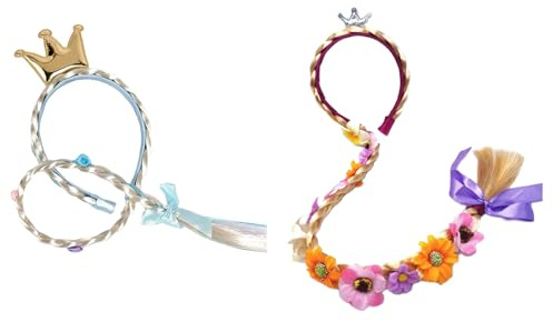 2 Stück Mädchen Perücken Haarseil, Prinzessin Zopf, Haarband Zopf Geflochten Prinzessin PerüCken Zopf Kinder Rapunzel Accessoires für MäDchen Und Kinder