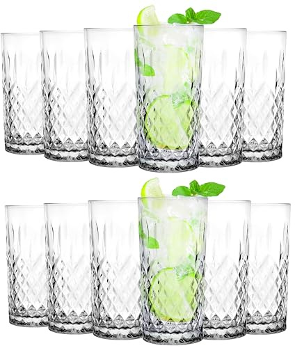 KIAPPO Kristallgläser Set 330 ml - 12 Stück Trinkgläser - Ideal für Longdrinks, Cocktails, Wasser und Saft - Hochwertige Kristallgläser für Zuhause, Restaurants, Partys