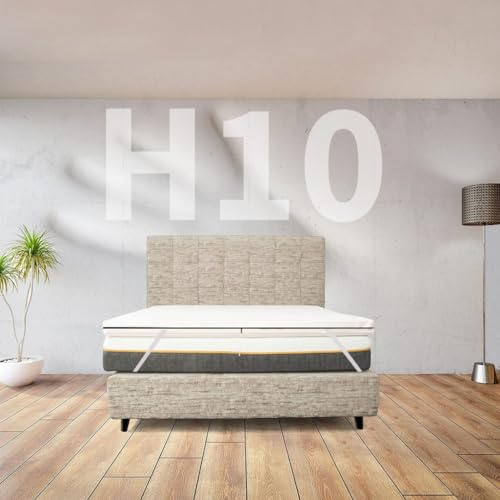 Topper aus Memory-Schaum, Höhe 10 cm, sehr weich und anschmiegsam, auch für extra Doppelbettgewichte 170 x 190 cm, amerikanisches Design, abnehmbarer Bezug mit Gummibändern zur Befestigung – CUPID H10