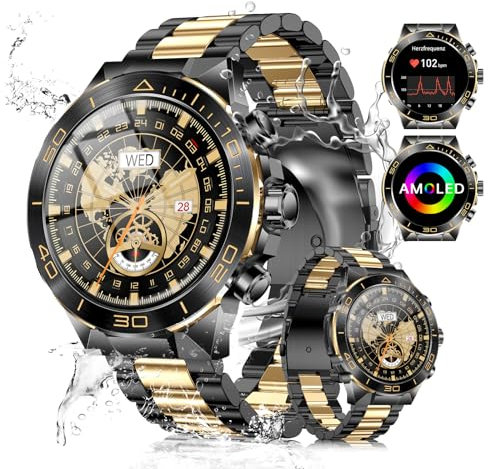 MiracDan Montre Connectée avec Appel Bluetooth 5.2, 1.43'' AMOLED Montre Sport 107+ Sportifs Fitness IP68 Étanche Montre Militaire Homme Android iOS Argent