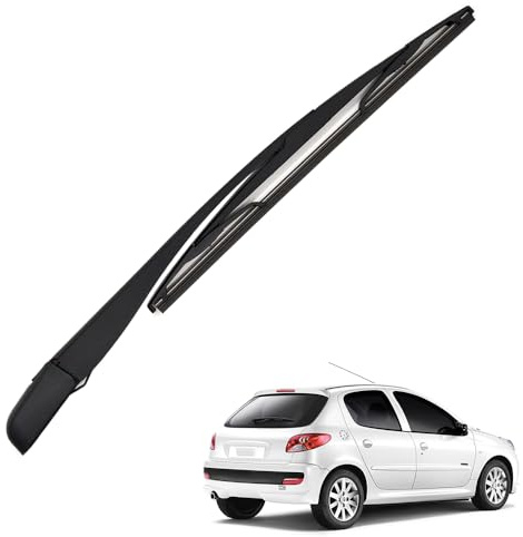 Ruolin Auto Heckscheibenwischer Schwarz, Ersatz Heckwischerarm Wischerarm Hinten + Scheibenwischer Wischer Set Kompatibel mit Peugeot 206 1998-2009