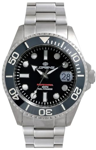 Lorenz Full Titanium Automatic LZ 030212AA Herren Taucheruhr Automatik mit Titangehäuse und Armband Box Set mit Gummiarmband, Schwarz , Modern