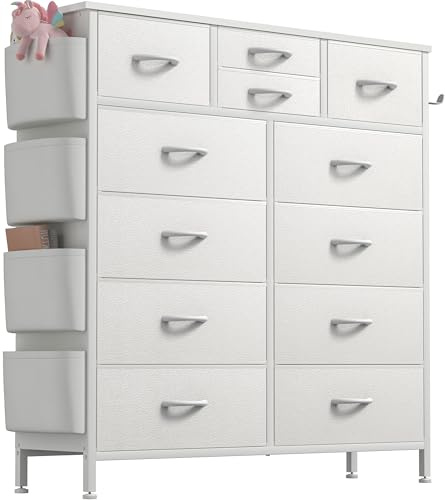 Chest of Drawers with 12 Fabric Drawers, Tall Dresser for Bedroom, White