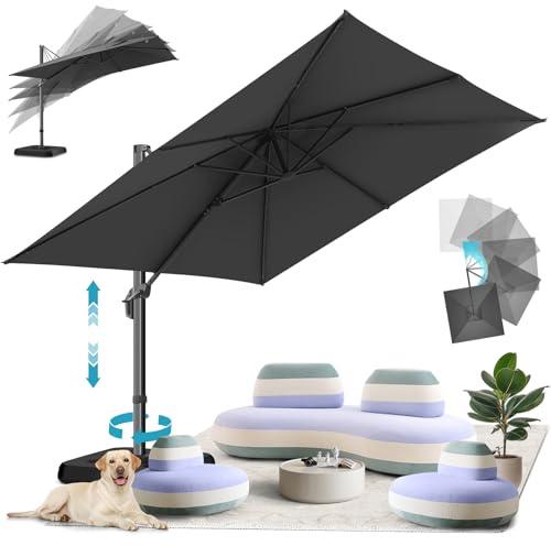 Hotime Sonnenschirm 300cm Aufgewertet und Gewichtet Ampelschirm 300cm mit 360° Drehung und 5 Winkelverstellung, Sonnenschirme Aluminium Gestell Gartenschirm für Garten Terrasse Balkon, 27.5kg(Grau)