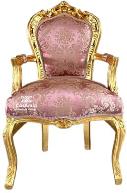 CasAmin Home & Living Akzentstuhl im Louis XV-Stil, seidig-rosa Stuhl, Retro-barockstuhl im Rokoko Stil für weihnachtsdekoration, Party-Event und heimdekoration